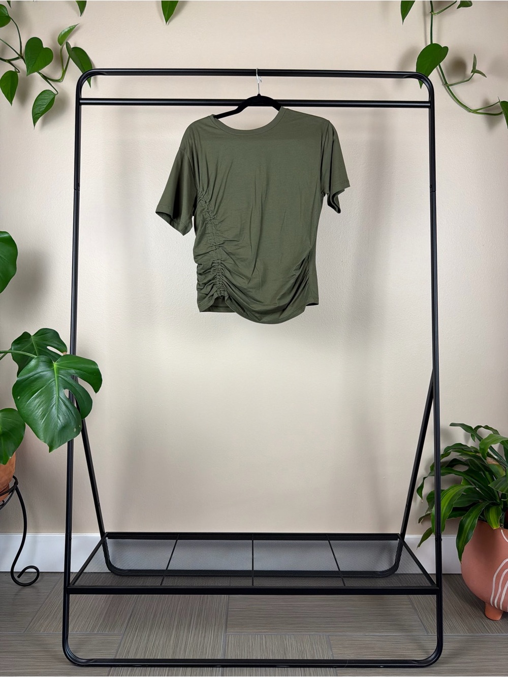 Zella Olive Green Short Sleeve Ruched Tee